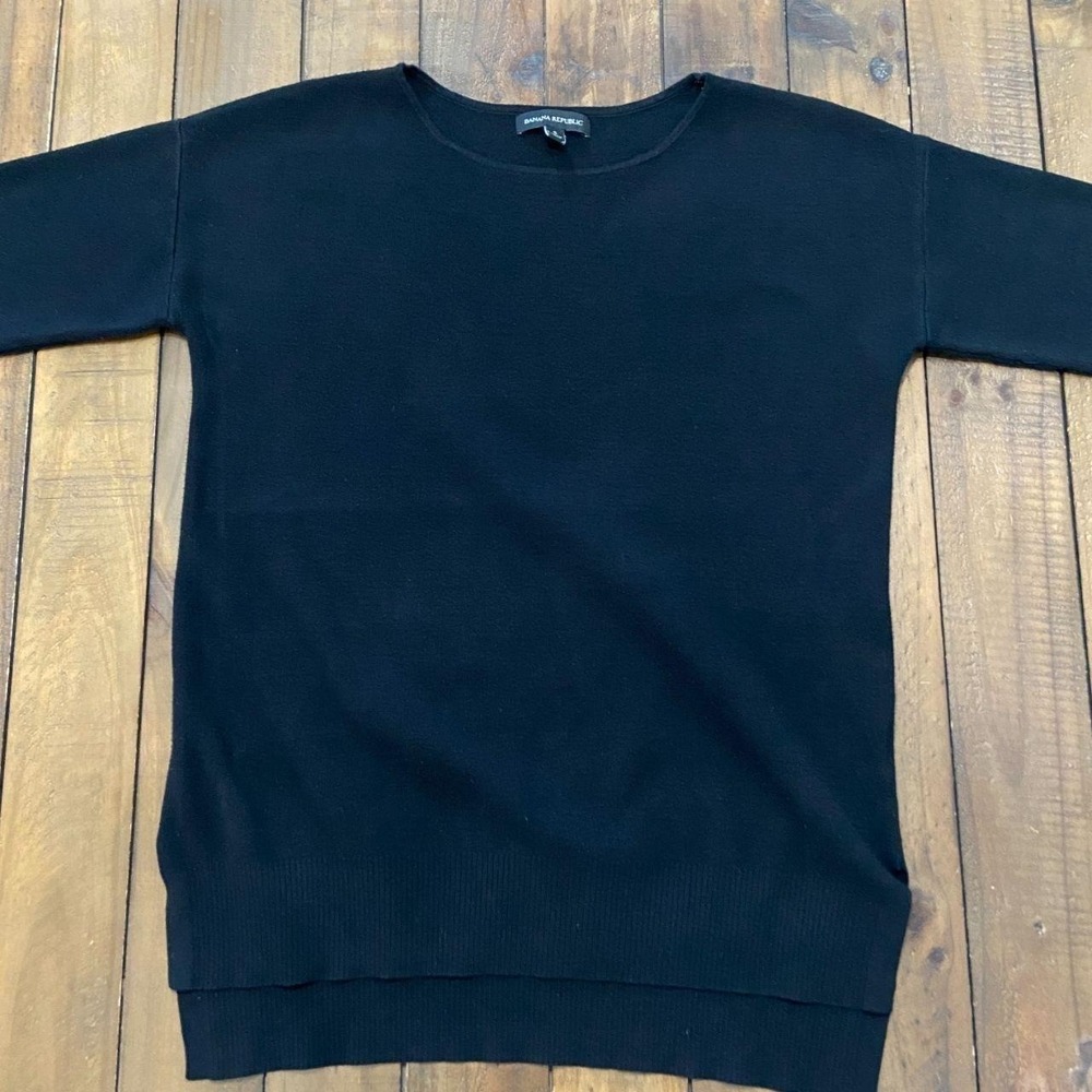 Banana Republic Black Knit Crewneck Sweater Drop Shoulder Side Slit Small